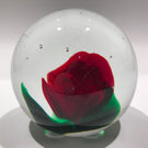 Rare Vintage Murano Art Glass Paperweight Ruby Red Crimp Rose