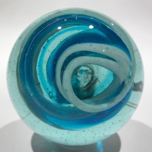 Vintage Art Glass Paperweight Blue and White Dump Glass Modern Swirl Design