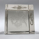 Rare Antique Bohemian Art Glass Paperweight Hand etched Clear Cube