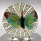 Vintage Murano Art Glass Paperweight Lampworked Butterfly on Latticino Basket