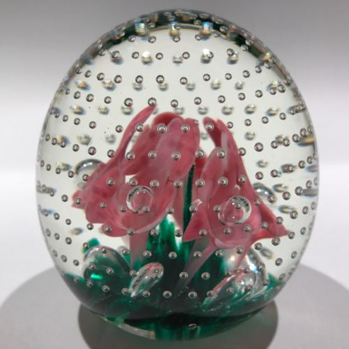 Vintage St Clair? Pink Trumpet Flowers in the Rain Art Glass Paperweight