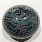 Signed Mark Cantor Art Glass Paperweight Metallic Pulled Feather Design