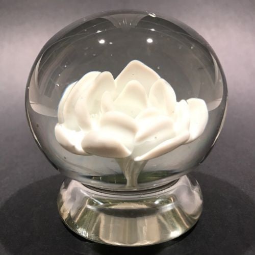 Vintage Millville Style Footed White Crimp Rose Art Glass Paperweight