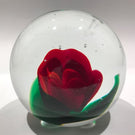 Rare Vintage Murano Art Glass Paperweight Ruby Red Crimp Rose