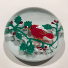 Vintage Murano Art Glass Paperweight Lampworked Cardinal & Winter Holly