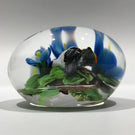 Signed Rick Ayotte Lampwork Art Glass Paperweight Bird with Blue Flowers