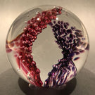 Signed Glass Eye Studio GES Modern Art Glass Paperweight Purple Maroon Bubbles