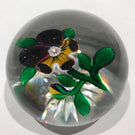 Antique Baccarat Art Glass Paperweight Lampwork Yellow Pansy Star Cut Base