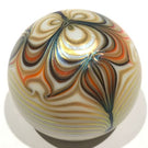 Signed Steven Smyers Art Glass Paperweight Surface Decorated Gold Pulled Feather