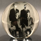 Antique American Graeser? Art Glass Paperweight Four Gentlemen Photo Plaque