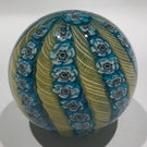 Vintage Murano Art Glass Paperweight Alternating Yellow Twist & Blue Millefiori Crown