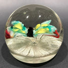 Vintage Murano Art Glass Paperweight Lampworked Butterfly on Latticino Basket