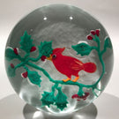 Vintage Murano Art Glass Paperweight Lampworked Cardinal & Winter Holly