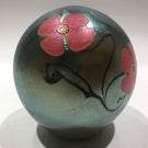 Vintage Vandermark Art Glass Paperweight Iridescent Surface Decorated Flowers