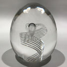 Signed Steuben Art Glass Paperweight Spiral Latticino Air Twist Upright Egg