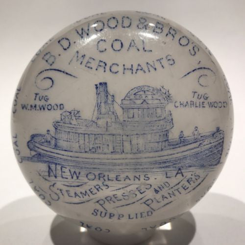 Antique William Maxwell Art Glass Advertising Paperweight New Orleans Coal Boat