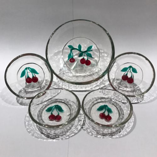 Alfredo Barbini Art Glass Paperweight Style Dessert Bowls Lampworked Cherries