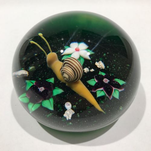 Vintage LE Baccarat Art Glass Paperweight Lampworked Snail with Flowers