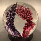 Signed Glass Eye Studio GES Modern Art Glass Paperweight Purple Maroon Bubbles