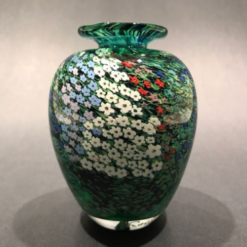 Signed Peter Raos Art Glass Paperweight Millefiori Bud Vase Monet Spring Garden