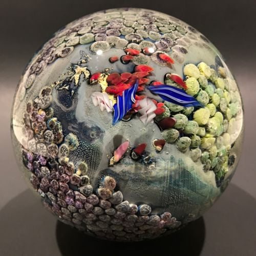 Mega 5” Josh Simpson Art Glass Paperweight Complex Inhabited Planet Sculpture