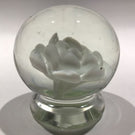 Vintage Millville Style Footed White Crimp Rose Art Glass Paperweight