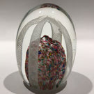 Vintage Murano Art Glass Egg Shaped Paperweight Latticino Streamer Crown