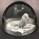 Kristian Klepsch Intaglio Dog Art Glass Paperweight in Clear Crystal