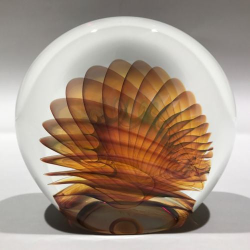 Signed Michael O’Keefe Art Glass Paperweight Delicate Veiled Fan Sculpture
