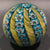 Vintage Murano Art Glass Paperweight Alternating Yellow Twist & Blue Millefiori Crown