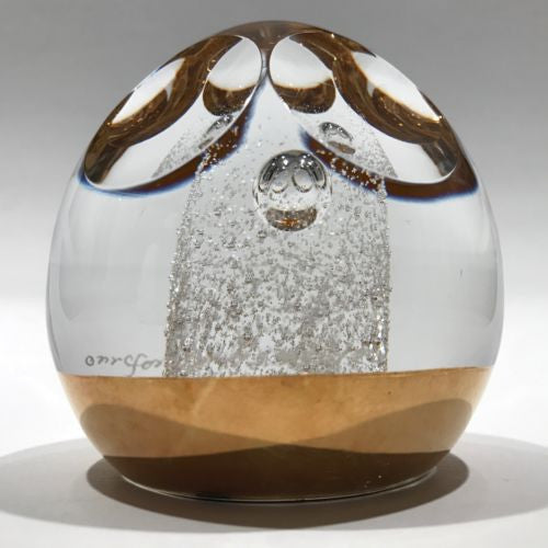 Signed Orrefors Faceted Art Glass Paperweight Gold Plated Modern Design