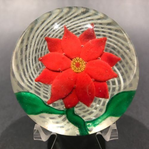 Early Chinese Art Glass Paperweight Lampworked Flower on Lattice Basket