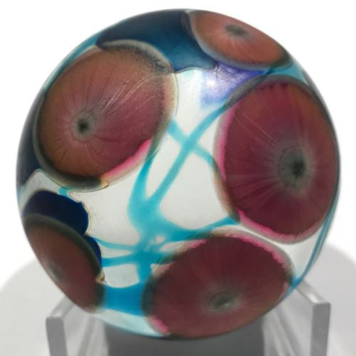 Signed David Lotton Art Glass Paperweight Iridescent Vines With Millefiori