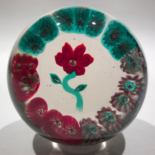 Vintage Murano? Art Glass Paperweight Lampworked Flower & Millefiori Garland