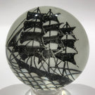 Old Chinese Painted White Ground Art Glass Paperweight Pirate Clipper Ship