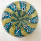 Vintage Murano Art Glass Paperweight Alternating Yellow Twist & Blue Millefiori Crown