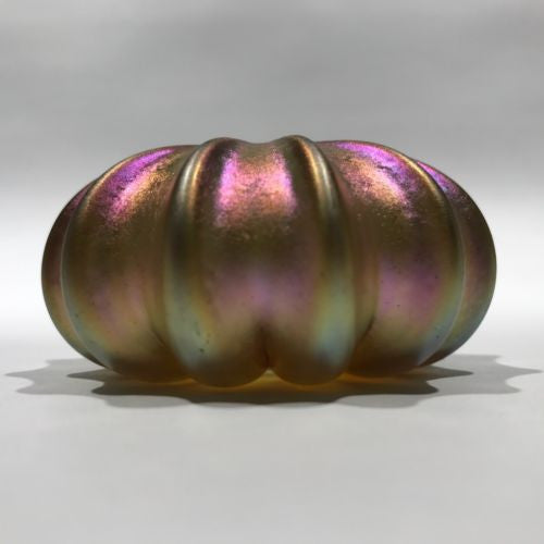 Signed Robert Held Art Glass Paperweight Pressed Golden/Purple Iridesc