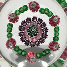 Antique Clichy Faceted Art Glass Paperweight Concentric Millefiori w/ 12 Roses