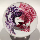 Signed Glass Eye Studio GES Modern Art Glass Paperweight Purple Maroon Bubbles