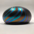 Signed David Lotton Art Glass Paperweight Iridescent Blue Wave Design