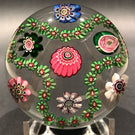 Antique Clichy Art Glass Paperweight Complex Millefiori Garland w/ Rose Cane