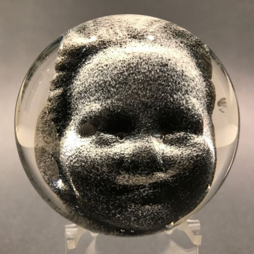 Signed Chris Belleau Art Glass Paperweight Encased Dimensional Face