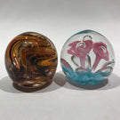 Two Vintage American Studio Art Glass Paperweights Dunlavy Flowers & Gentile