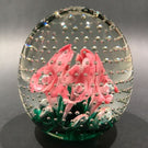 Vintage St Clair? Pink Trumpet Flowers in the Rain Art Glass Paperweight