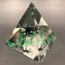 Modern Czech Art Glass Paperweight Spider On Web Pyramid Sculpture