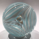 Signed American Studio Art Glass Paperweight Modern Blue & White Marbrie