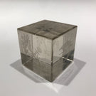 Rare Antique Bohemian Art Glass Paperweight Hand etched Clear Cube