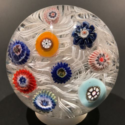 Vintage Strathearn Miniature Art Glass Paperweight Spaced Millefiori on Lace