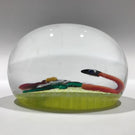 Signed Charles Kaziun Jr. Art Glass Paperweight Snake W/ Pansy & Gold Bee