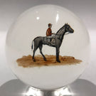 Early American Art Glass Paperweight Hand-painted Enamel Race Horse